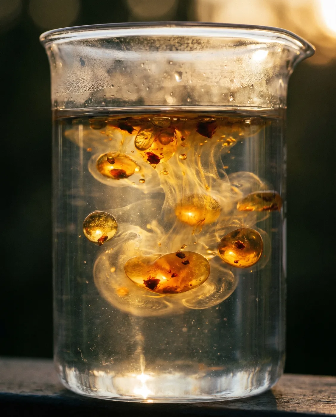 Plant-extract droplets diffusing in water